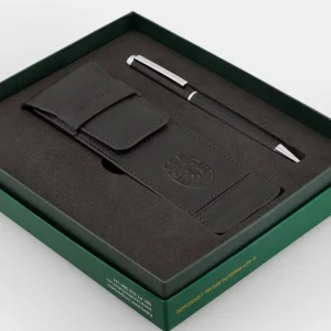 Conjunto Porta-Canetas em Pele e Caneta Preto