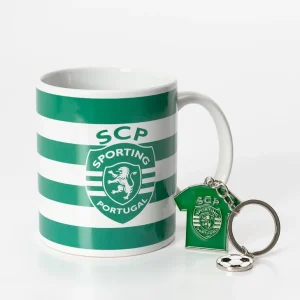 Conjunto Caneca Listada e Porta-chaves Logo e Bola
