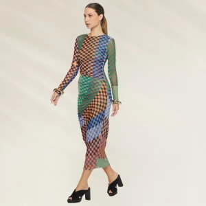 Vestido Longo em Tule Xadrez