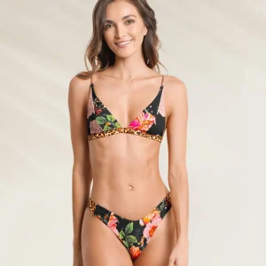 Top Triângulo Reversível Floral Preto